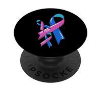 Tumore della tiroide consapevolezza del nastro combattente Chemo Blu Rosa Teal PopSockets PopGrip Adesivo