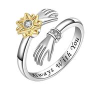 Tumotsit sei anello del sole, anello girasole con fiore margherita aperto, anello fiore Fidget argento sterling, anello girevole lettera iniziale girasole per compleanno