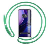 Tumundosmartphone Cover Ciondolo Trasparente per Motorola Edge 40 5G Con Corda Verde Acqua