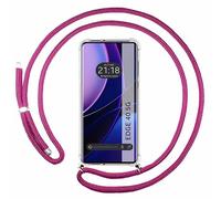 Tumundosmartphone Cover Ciondolo Trasparente per Motorola Edge 40 5G Con Cordino Rosa Fucsia