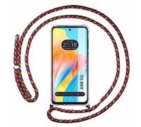 Tumundosmartphone Cover Ciondolo Trasparente per Oppo A98 5G Con Cordino Rosa/Dorato