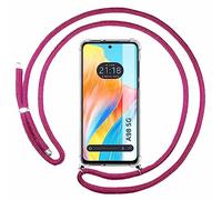 Tumundosmartphone Cover Ciondolo Trasparente per Oppo A98 5G Con Cordino Rosa Fucsia
