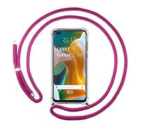 Tumundosmartphone Cover Ciondolo Trasparente per Oppo Renna 4Z 5G con Cordino - Rosa Fucsia