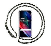 Tumundosmartphone Cover Ciondolo Trasparente per Oppo Trovare X3 Neo 5G con Cordino - Verde/Dorato