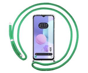 Tumundosmartphone Cover Ciondolo Trasparente per Tcl 408 Con Corda Verde Acqua