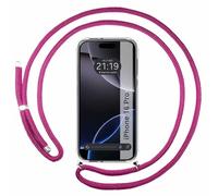Tumundosmartphone Custodia a sospensione trasparente per iPhone 16 Pro (6.3) con cordino rosa fucsia
