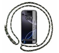 Tumundosmartphone Custodia a sospensione trasparente per iPhone 16 Pro MAX (6.9) con cordino verde/oro
