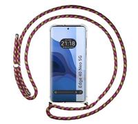 Tumundosmartphone Custodia a sospensione trasparente per Motorola Edge 40 Neo 5G con cordino rosa/oro