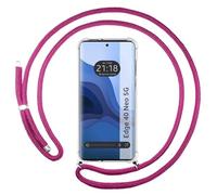 Tumundosmartphone Custodia a sospensione trasparente per Motorola Edge 40 Neo 5G con cordone rosa fucsia