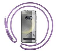 Tumundosmartphone Custodia a sospensione trasparente per Samsung Galaxy S24 5G con cordone viola