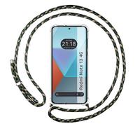 Tumundosmartphone Custodia a sospensione trasparente per Xiaomi Redmi Note 13 4G con cordino verde/oro