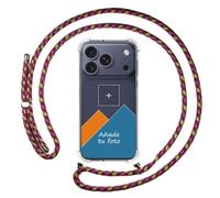 Tumundosmartphone Custodia trasparente con ciondolo per iPhone 18 Pro (6,3") con cordino rosa/oro, disegno personalizzato