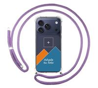 Tumundosmartphone Custodia trasparente con ciondolo per iPhone 18 Pro Max (6,9") con cordino viola, disegno personalizzato