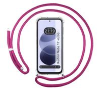 Tumundosmartphone Custodia trasparente con ciondolo per Xiaomi Redmi Note 17 4G / 5G con cordino rosa fucsia