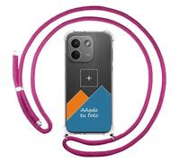 Tumundosmartphone Custodia trasparente con ciondolo per Xiaomi Redmi Note 17 Pro Max 5G con cordino rosa fucsia con disegno personalizzato