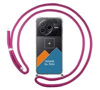 Tumundosmartphone Personalizza la tua custodia a sospensione trasparente per Xiaomi Poco F7 Pro 5G con cordino rosa fucsia disegno personalizzato
