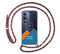 Tumundosmartphone Personalizza la tua custodia sospesa trasparente per Vivo Y19s con cordino rosa/oro disegno personalizzato