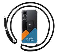 Tumundosmartphone Personalizzare Tu Cover Ciondolo Trasparente per Oppo A78 5G Con Cordino Nero Disegno Personalizzata