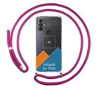 Tumundosmartphone Personalizzare Tuo Cover Ciondolo Trasparente per Tcl 30 Se / 30E/306 Con Filo Rosa Fucsia Disegno Personalizzata