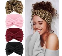 Tumurup 4 fasce per capelli sottili da donna, per sport, larghe, elastiche, morbide e morbide, per yoga, fitness e cosmetici, fascia per capelli (rosso vinaccia)