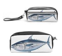 Tuna Thunnus - Astuccio in pelle di grande capacità, con cerniera, piccola borsa per trucchi portatile, organizer per articoli da ufficio, per donne e uomini