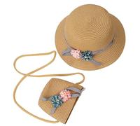 Tunejoy Cappello da Sole per Ragazze Cappello di Paglia da Spiaggia Estivo e Mini Set di Borse con Decorativo Fiori per Vacanze attività All'aperto Cachi