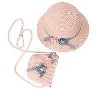 Tunejoy Cappello da Sole per Ragazze Cappello di Paglia da Spiaggia Estivo e Mini Set di Borse con Decorativo Fiori per Vacanze attività All'aperto Rosa