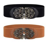 Tunejoy Cinture da Donna Elastiche, 2 Pezzi Cintura a Vita Alta con Cinturino Elastico, Larga Elasticizzato Cintura da Donna con Fibbia Della Lega per Abito Nero + Marrone