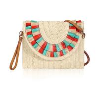 Tunejoy Pochette in Paglia da Donna, Retrò Borsa a Tracolla in Paglia Estiva Borse a Spalla Boemia Borsa da Spiaggia per le Vacanze di Viaggio Beige