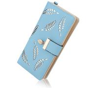 Tunejoy Portafoglio Donna con Cerniera Grande Capacità Portafogli in Pelle Pu con Slot per Schede Multiple Blu