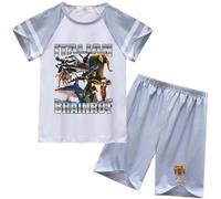 Tung Tung Tung Sahur Ragazzi Pigiama Manica Corta Set Stampato Medio e Grande Ragazzi Girocollo Manica Corta e Pantaloni Due Set,Grigio,110cm