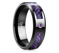 TUNGSTORY Fede nuziale da uomo in tungsteno, 8 mm, con drago celtico, nero e viola, con inserto in fibra di carbonio e zirconia cubica, bordi smussati, taglia O-Y, Tungsteno