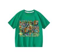 Tungtungsahur Ragazzi Estate Nuova T-Shirt, Italiano Cervello AI Animale Bambini Manica Corta Girocollo Top,Verde,100cm