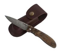 Tungyi Damascus Acciaio Pieghevole Pocket Knife, 3.1 "lama con guaina in pelle, EDC coltello per il campeggio quotidiano all'aperto Strumenti di escursionismo Regali (4" Ram Horn Handle)