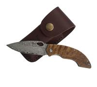 Tungyi Damascus Steel Folding Pocket Knife, 2.9 "lama con guaina in pelle, piccolo coltello perfetto per qualsiasi occasione, compleanno, anniversario, matrimonio, regalo (3.6" Ram Horn Handle)