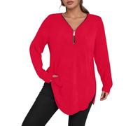 Tunica da donna a maniche lunghe con cerniera su tutta la lunghezza, per l'inverno, comoda camicetta taglie forti, tessuto elastico morbido, versatile compagno di tutti i giorni, ideale da indossare a