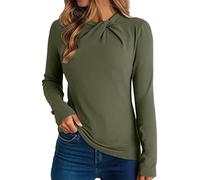 Tunica da donna a maniche lunghe per autunno inverno girocollo t-shirt anteriore Twist top elegante casual maglietta camicetta pullover maglione, Verde, L