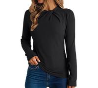 Tunica da donna a maniche lunghe per autunno inverno girocollo t-shirt anteriore Twist top elegante casual maglietta camicetta pullover maglione, Nero , XL
