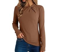 Tunica da donna a maniche lunghe per autunno inverno girocollo t-shirt anteriore Twist top elegante casual maglietta camicetta pullover maglione, Caff, M