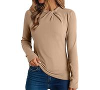 Tunica da donna a maniche lunghe per autunno inverno girocollo t-shirt anteriore Twist top elegante casual maglietta camicetta pullover maglione, Beige, XXL