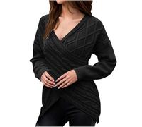 Tunica da donna a maniche lunghe slim per donna maglione con scollo a V avvolgente a coste incrociate basic autunno inverno 2024 trendy, S-911 Nero, L