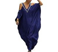 Tunica da donna Caftan sciolto Beachwear Bikini Coprire Maxi Abito Kaftano turco Blu Taglia unica