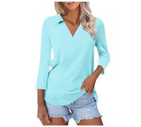 Tunica da donna di grandi dimensioni, maglietta con scollo a V, maniche corte, maniche a 3/4, alla moda, stile casual, per primavera ed estate, vestibilità aderente, comoda e traspirante
