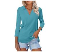 Tunica da donna di grandi dimensioni, maglietta con scollo a V, maniche corte, maniche a 3/4, alla moda, stile casual, per primavera ed estate, vestibilità aderente, comoda e traspirante