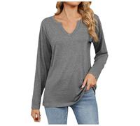 Tunica da donna di grandi dimensioni t-shirt manica lunga scollo a V top casual tinta unita autunno e inverno top confortevole alla moda camicette morbide classiche di base ampia camicetta