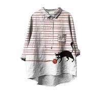 Tunica da donna in cotone e lino top a maniche lunghe con risvolto camicie alla moda per vacanze floreali camicette per uscire, 1 rosso, M