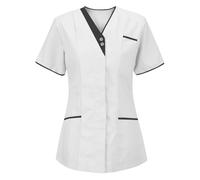 Tunica da Donna per Terapista di Massaggio, Parrucchiere, Bellezza, SPA, Manicure con Tasche, Scollo a V, Abbigliamento Protettivo, T-Shirt da Donna a Maniche Corte, Top Estivi, bianco, S