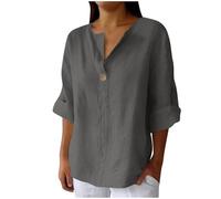 Tunica estiva in cotone e lino per le donne Camicette con scollo a V a tinta unita Camicette casual con maniche a 3/4 Camicetta lunga da donna Plus Size Henley Oggi 2025