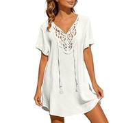 Tunica estiva in pizzo traspirante per donna, copricostume da spiaggia con design elegante e morbido, abito leggero ideale per vacanze al mare o relax in piscina, taglia comoda dalla S alla XXXL