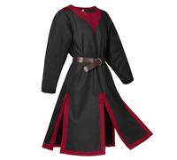 Tunica medievale da uomo Ailrik con bordo, cavaliere del tempio, camicia da uomo, guerre, travestimento primaverile, estate, medievale, costume da cavaliere, Halloween, cospaly, O nero., XXXL
